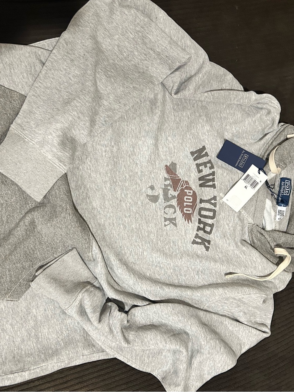 Ralph Lauren Gray New York Polo Graphic Hoodie Sweatshirt